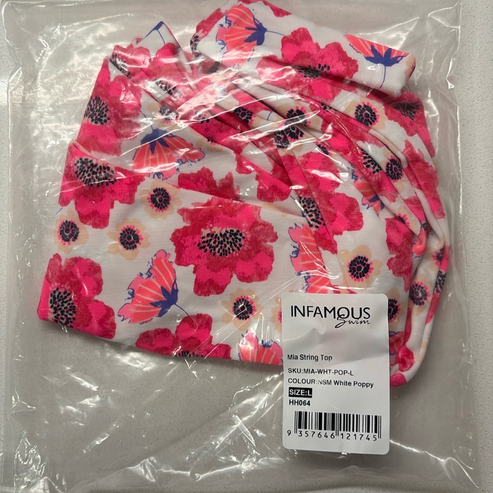Infamous Swim Suit - White Poppy ~ MIA String Top and Grace Bottom - Size Large.